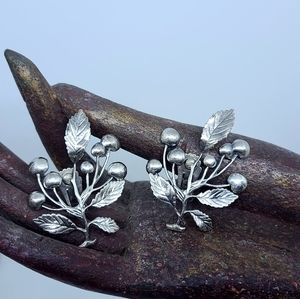 Vintage Silver Artisan Olive Branch Clip-On Earrings